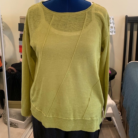 Eileen Fisher Sweaters - NWT Eileen Fisher Lime Ballet Neck Linen Sweater